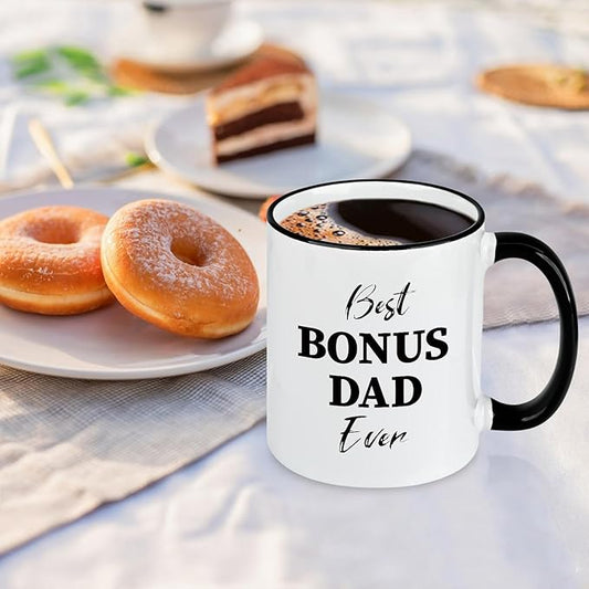 Bonus Dad Gifts, Best Bouns Dad Ever Coffee Mug, Fathers Day Gift Birthday Gift for Men Him Husband from Kids Wife, 11Oz