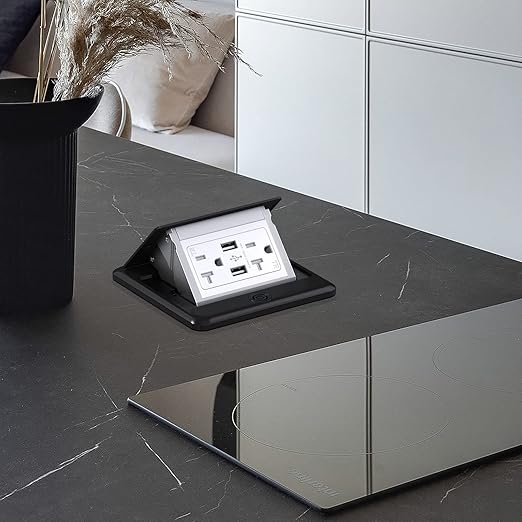 KYHSHJ 4.8A USB Chargers Pop Up Floor Waterproof Electrical Outlet Receptacle Stainless Steel Box,Black