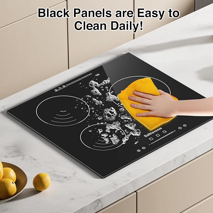 24 Inch Induction Cooktop 3 Burners, 5400W Built-in Induction Stovetop, 3 Power Boost Burners Electric Cooktop, Child Lock, 9 Power Levels, Timer, Touch Control 220-240V Hard Wire