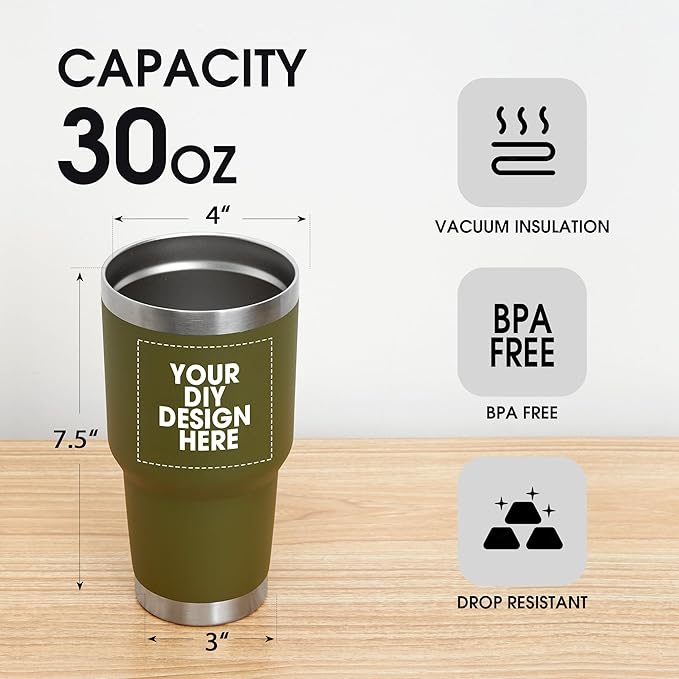 Personalized Custom Tumbler Print in USA 30oz Stainless Steel Coffee Cup with Lid & Straw Double Wall Insulated Tumbler with Colorful Text Logo Photo