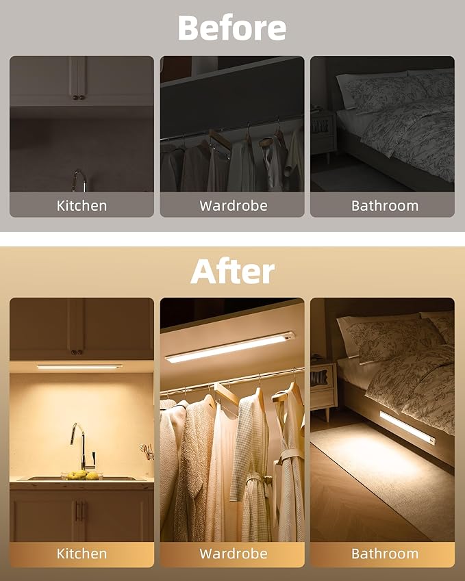 EZVALO Under Cabinet Lights,14.5'' Motion Sensor Light Indoor Dimmable, 4000mAh Rechargeable Closet Lights 3500K with Remote Control, Wireless Under Counter Light for Kitchen,Cabinet (Warm-6Pack)