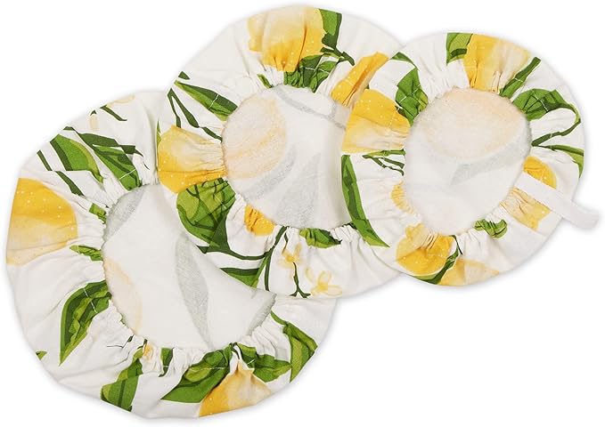 DII Reusable Cloth Bowl Cover Collection Machine Washable, Cotton with Elastic Stretch for Food Storage, 10.25"/8.25"/7.5" Diameter, Lemon Bliss Print, 3 Piece