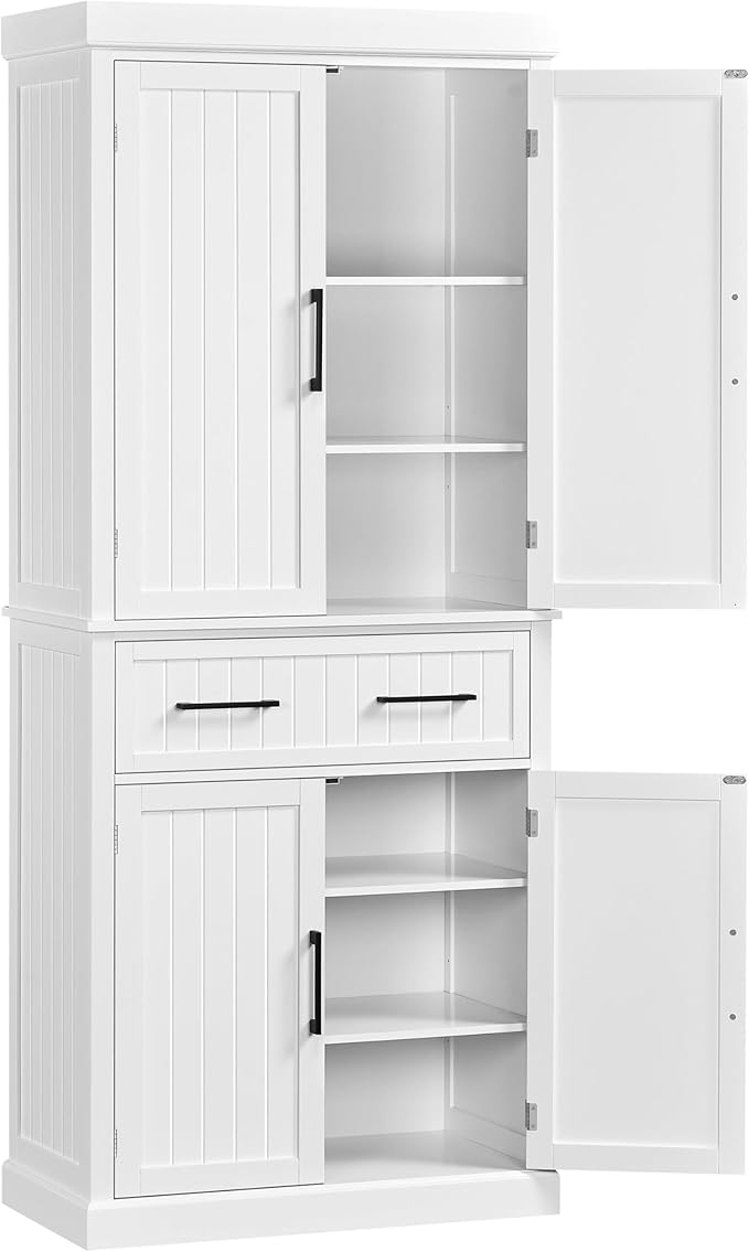 Yaheetech 72.5" Kitchen Pantry Storage Cabinet with Drawer, Freestanding Pantry Cupboard with Doors and 2 Adjustable Shelves, Modern Utility Pantry Cabinet for Dinning Room, Living Room, White