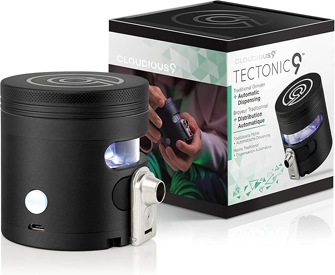 Cloudious9 - Tectonic9 Manual Grinder Automatic Dispenser Large 2.5" Aluminum Alloy (Black), For Home & Kitchen Only