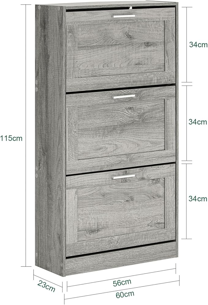 Shoe Cabinet for Entryway, 3-Tier Flip Drawer Narrow Shoe Storage Cabinet with Divider, Tall Slim Shoe Organizer for Small Spaces, Slim Shoe Rack Freestanding, Gray, HUS-FSR137-L