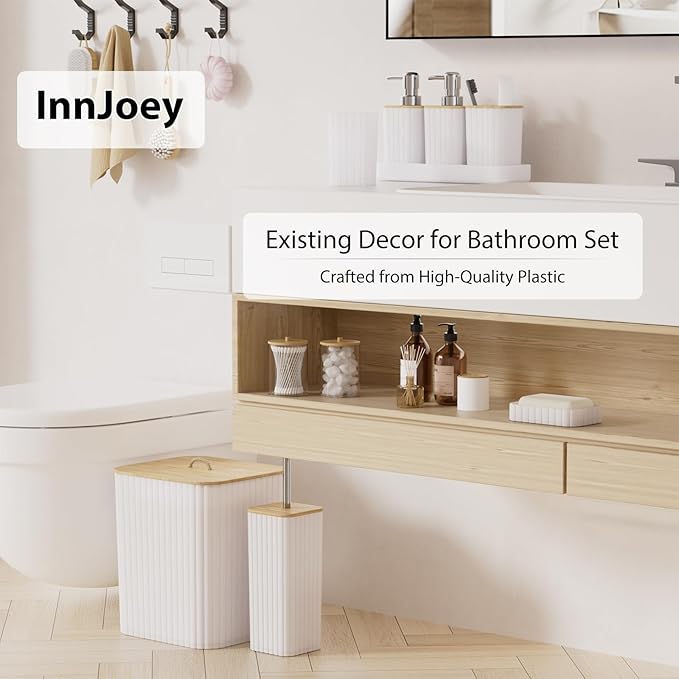 Bathroom Accessories Set - 10PC Bathroom Set, White Bathroom Set, Bathroom Accessories Set, Toilet Brush, Bathroom Trash Can & Soap Dispenser
