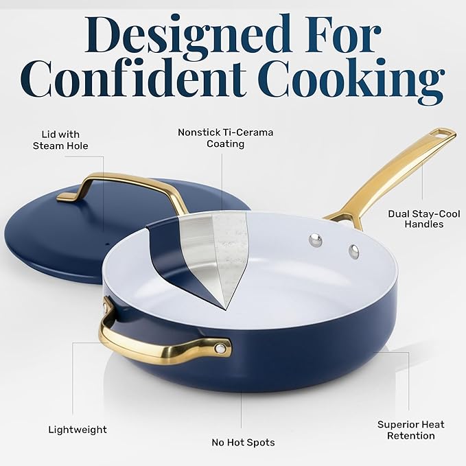 GOTHAM STEEL 4Qt Saute Pan with Lid, 12 Inch Deep Frying Pan with Lid, Large Nonstick Skillet for Cooking, Oven Safe Skillet, Family Sized Frying Pans, Induction Ready, Oven and Dishwasher Safe
