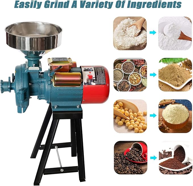 NAIZEA Electric Grain Mill 3000W - Wet Dry Cereals Grinder, Corn Mill, Heavy Duty Commercial Grain Grinder Machine, Wheat Feed Flour Mill With Funnel