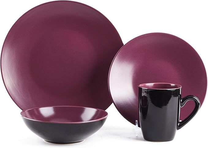 Colors Life 16pc Dinnerware Set，Very Berry - 4 Assorted Colors Beige, Berry, Plum, and Rose