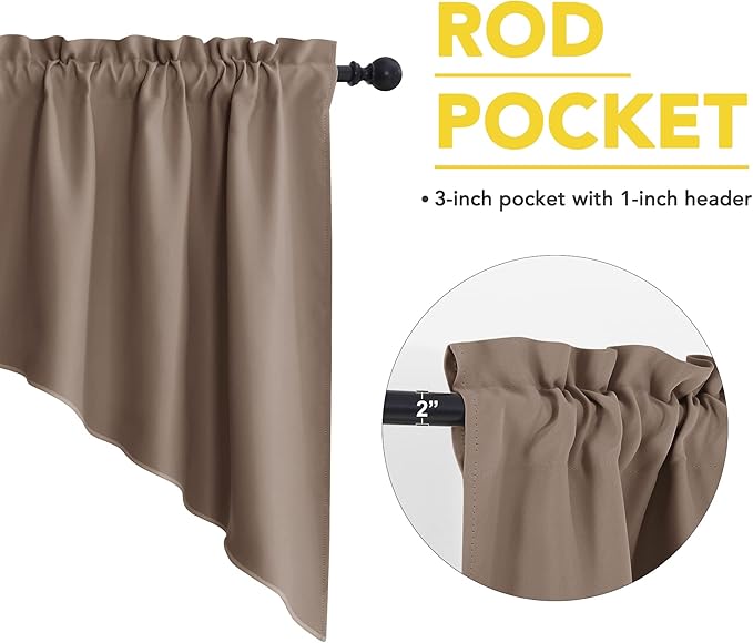NICETOWN Half Window Pole Pocket Kitchen Tier Curtains- Tailored Scalloped Valance/Swags for Living Room/Thanksgiving (2 Panels, 36 X 36 Each Panel, Cappuccino)