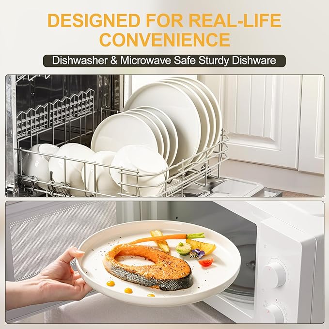 EWFEN Plates and Bowls Sets, 12 Pieces Stoneware Dinnerware Set for 4, Ceramic Dishware Dishes Set, Scratch Resistant Dishes Set, Dishwasher & Microwave Safe