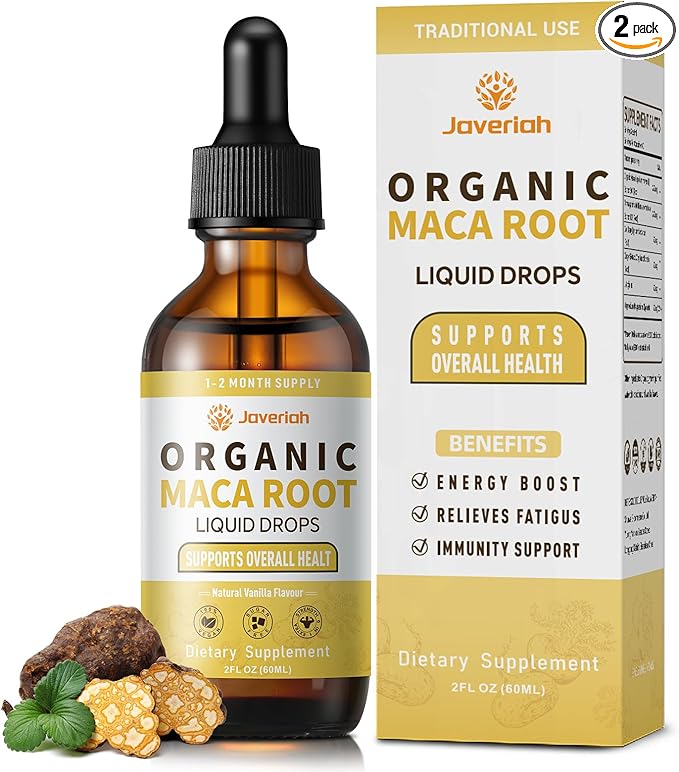Organic Maca Root Liquid Drops with Ashwagandha,Goji Berry,Ginger,Magnesium and L-Arginine for Women and Men,Ashwagandha Maca Root Supplements Tincture 4 Fl Oz 2 Pack