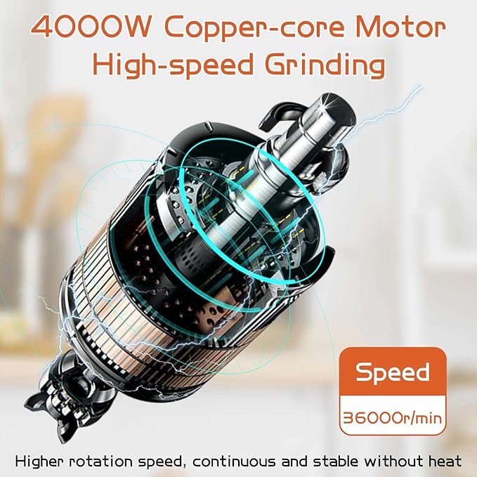 Electric Grain Mill Grinder 3000g Stainless Steel Pulverizer 36000r/min High-speed Grain Mill 4000W Dry Material Grinding Machine 270° swingable Superfine powder for Home and Commercial
