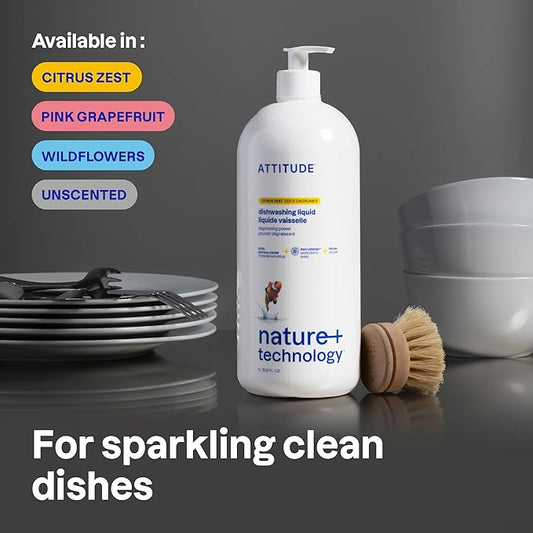 ATTITUDE Dish Soap, EWG Verified, Plant-Based & Vegan Dishwashing Liquid, Naturally Derived, Wildflowers Scent, 33.8 Fl Oz