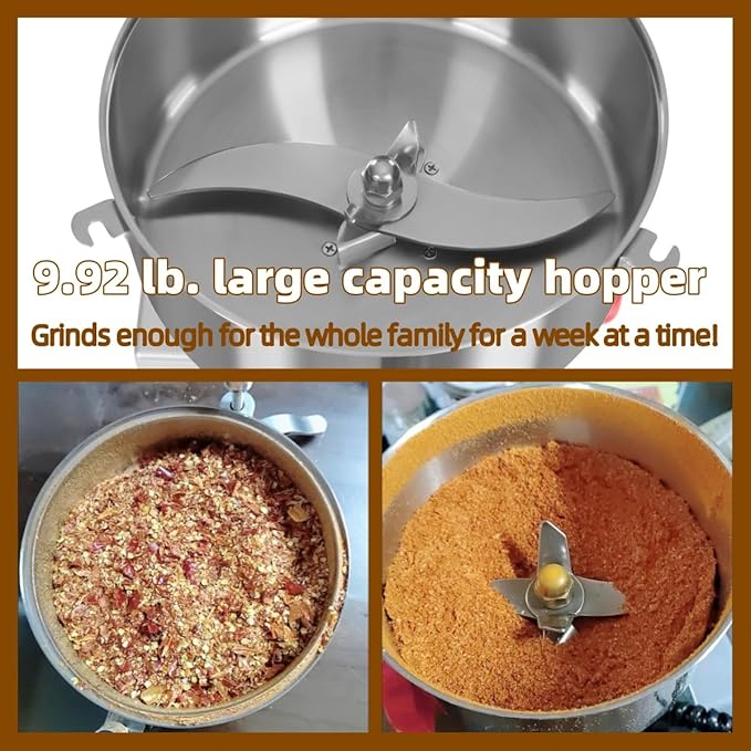 5000W High Speed Electric Grain Grinder – 30,000rpm Pure Copper Motor, 9.92lbs Stainless Steel Bin, 50-300 Mesh Multi-Function Grinder for Grains, Herbs, Spices & Nuts – Silver