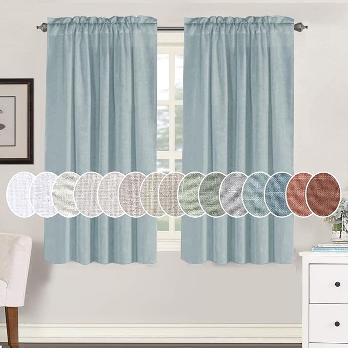 H.VERSAILTEX Linen Curtains Elegant Natural Linen Semi Sheer Curtains Energy Light Filtering Rod Pocket Window Treatments Panels for Living Room (Set of 2, Cloud Blue, 52 inch W X 54 inch L)