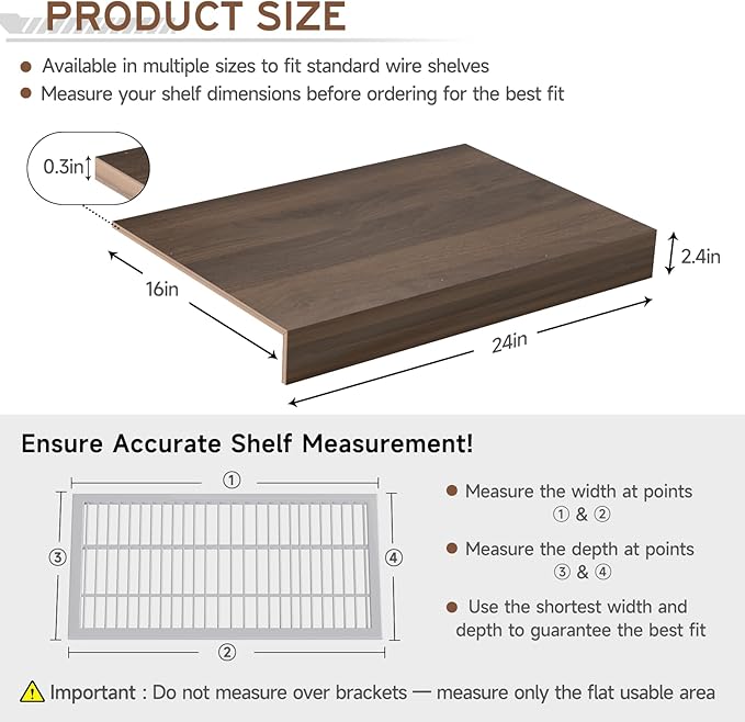 Wooden Wire Shelf Covers for Pantry & Closet – Wire Rack Covers for Shelves, Durable Wood Shelf Covers for Kitchen, Laundry Room, Storage Organization(Walnut,24in*16in)
