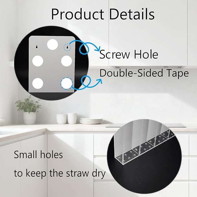 Acrylic Straw Holder for Cabinet Door Large Capacity 12"x10" Reusable Tumbler Drinking Straws Organizer Dispenser Storage for Cupboard with Ultra Sticky Adhesive Squares and Stickers