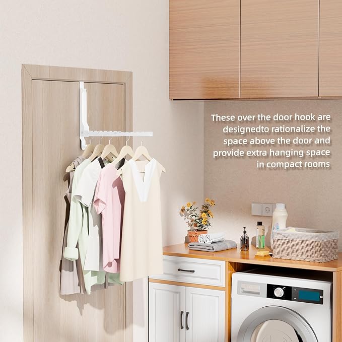 BAKON Over The Door Hangers, Over Door Hooks for Hanging, Small Space Dual Folding Portable Over Door Clothes Hanger for Clothes, Hats, Bags and Towels (2Pack,White(Update))