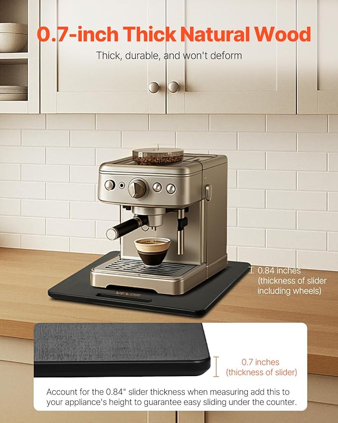 VEVOR Appliance Slider, Large 13 x 16-inch, Rolling Sliding Tray with Silent Rubber Wheels & Hollow Handle, Easy to Clean, Appliance Rolling Tray for Coffee Maker, Kitchen Countertop, Black