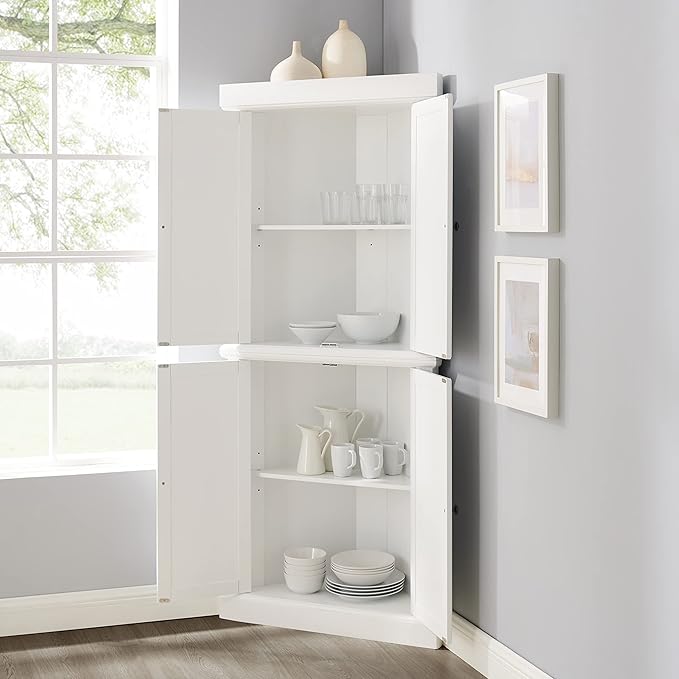 Crosley Furniture Shoreline Tall Pantry Storage Cabinet with Shelves, Kitchen, Dining, or Laundry Room, White