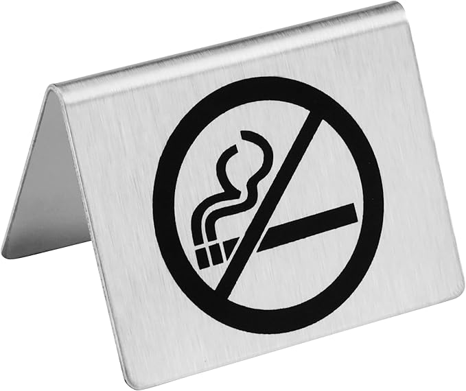 New Star Foodservice Stainless Steel Table Tent Sign (Silver (No Smoking), 2"x 1.5" (Set of 2))