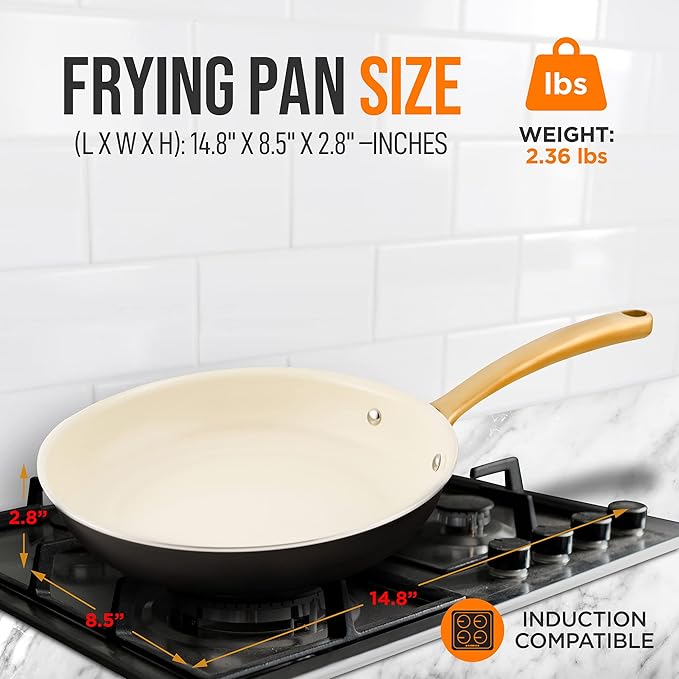 NutriChef 8 Inch Small Ceramic Coated Frying Pan - Nonstick Skillet with Silicone Handle, Easy to Clean, Even Heat Distribution, Compatible with Gas, Electric, Induction, Ceramic & Counter Cooktops