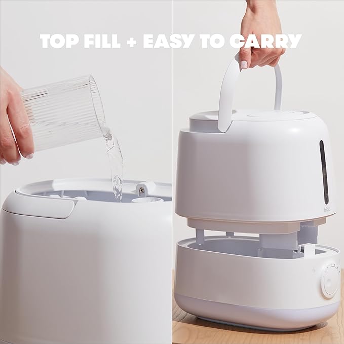 Frida Baby 3-in-1 XL Top Fill Humidifier for Bedroom, Cold & Flu Relief, 6L Tank Cool Mist Humidifier + Diffuser for Large Rooms, Mold Resistant, Nightlight, Auto-Off, Quiet, Essential Oil Diffuser