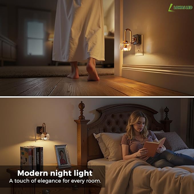 L LOHAS LED Night Lights Plug into Wall, 3000K Soft White LED, Floral Night Lights with Dusk to Dawn Sensor, 0-100lm Adjustable Brightness, for Hallway Bedroom Stairway