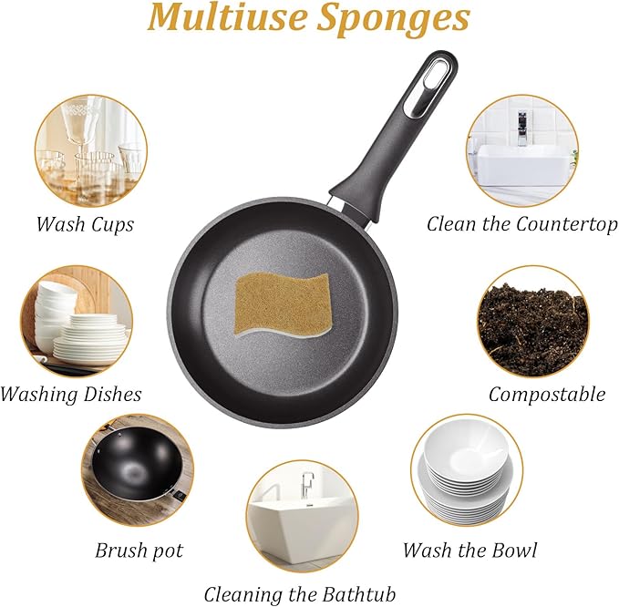 36PCS Natural Kitchen Sponges, Compostable Cellulose Scrubber Sponge, Eco Friendly Coconut Scrubber Dish Sponges for Pots Pans Cleaning, Household Cleaning Sponge for Dishes