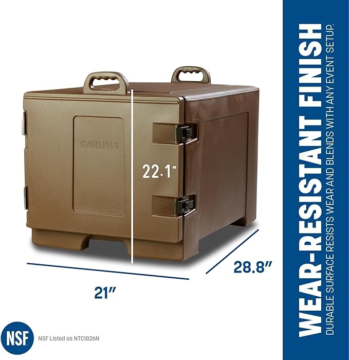 Carlisle FoodService Products Insulated Food Pan Carrier, Holds 7 Sheet Pans (Sold Separately), Front-Loading Cateraide with Handles, Rugged PE Shell with PU Insulation, Brown