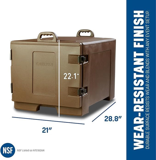 Carlisle FoodService Products Insulated Food Pan Carrier, Holds 7 Sheet Pans (Sold Separately), Front-Loading Cateraide with Handles, Rugged PE Shell with PU Insulation, Brown