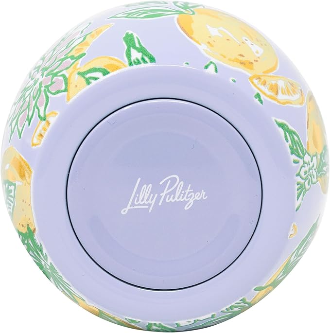 Lilly Pulitzer 12 Oz Insulated Tumbler with Lid, Yellow/Green Stainless Steel Travel Wine Glass, Double Wall Metal Cup, Make Lemonade