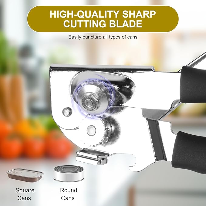 Commercial Can Opener, Stainless Steel Heavy Duty Manual Hand Crank Can Opener, with Comfortable Ergonomic Design Extra-long Handles, Large Handheld Smooth Can Open Easy for Big Cans, Black