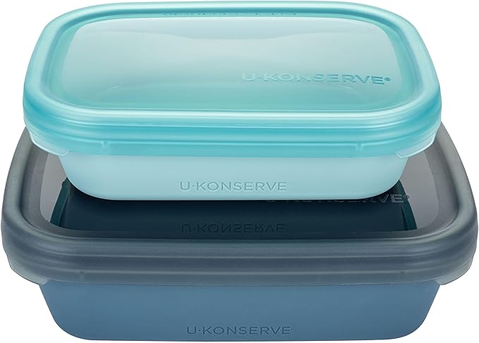 U Konserve Platinum Silicone Nested Duo Food Storage Bento Box Dual Seal Rectangle Container – Two Pack - Leak Proof, Shatter Proof, Dishwasher Safe, Plastic Free – 24oz & 48oz (Night Sea)