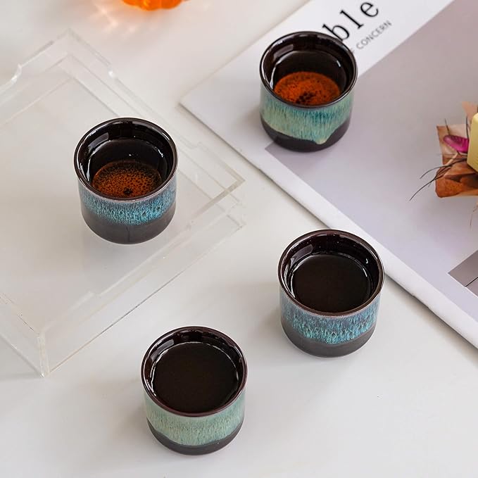 Espresso Cups Set of 2, Ceramic Espresso Cups, Expresso Shots Cups, 2.5oz Tea Cups, Demitasse Cups (4, magic blue outside)