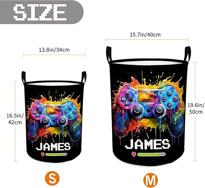 callie Personalized Game Hamper Laundry Basket Toy Storage for Boys, Waterproof Collapsible Dirty Clothes Bin for Kids Bedroom, Gifts for Gamer (13.8" x 16.5", 15.7" x 19.6")