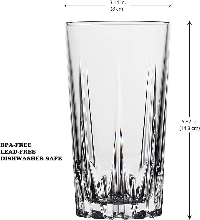 Glaver's Highball Glass Cups. Set of 10 Elegant Diamond Cut Drinking Glasses. Classic 15 oz Bar Glasses. Tall Kitchen Glass for Water, Old Fashioned, Juice, Beer, Cocktails.
