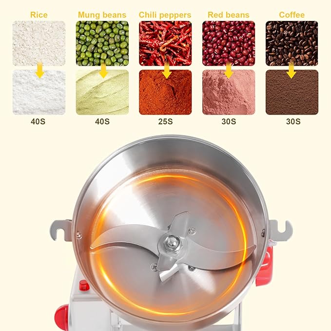 1500g Electric Grain Mill Grinder, High Speed 4100W Commercial Grinders, Stainless Steel Machine for Dry Grains, Coffee, Corn (1500g/3.3lbs Capacity)
