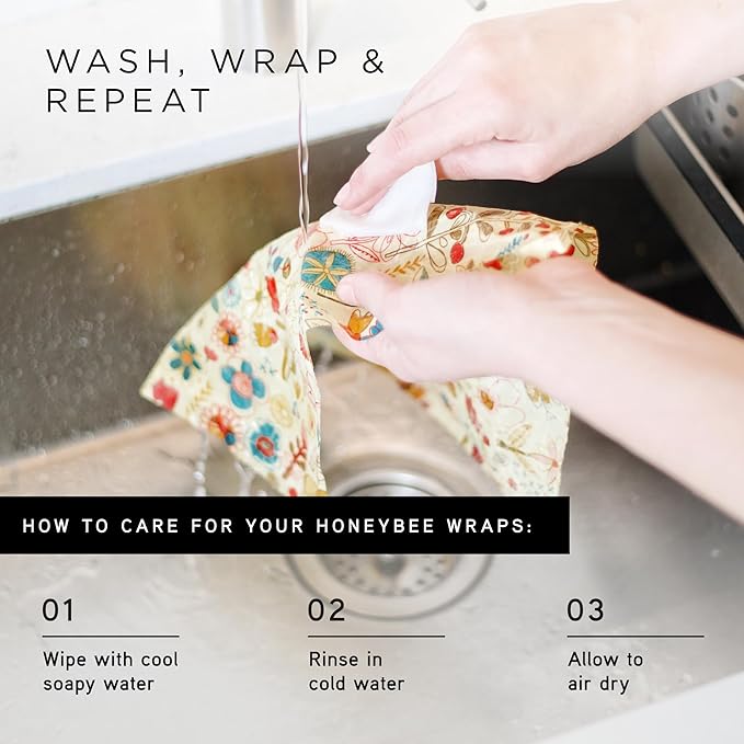 Honeybee Beeswax Wraps - Blue Leaf Pattern Beeswax Roll -Certified Organic Cotton Beeswax Wrap - Reusable Beeswax Wraps for Food - Plastic Wrap & Sandwich Bags Alternative - 40’’ x 13’’