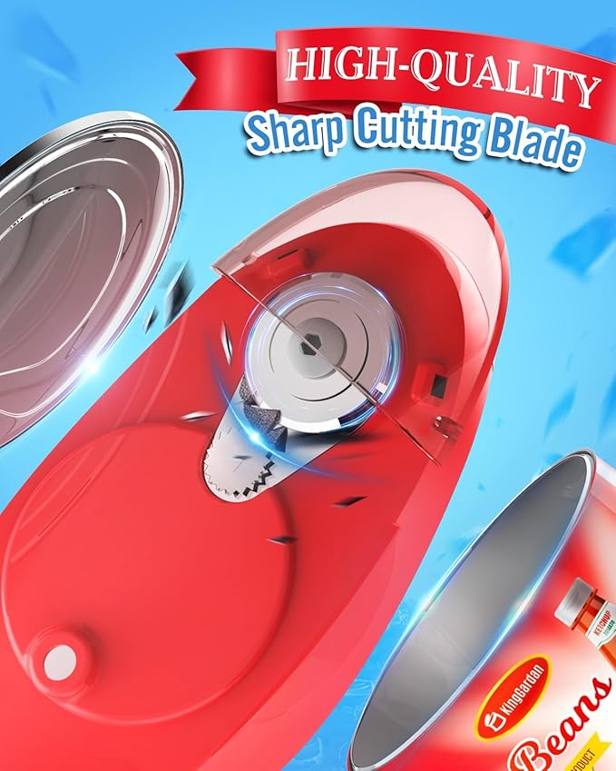 Electric Can Opener Easily Open All Can Sizes with Fast Speed & Smooth Edge, Food-Safe and Battery Operated Can Openers for Kitchen, Automatic Can Opener Hands Free for Weak Hands, Seniors (Red)