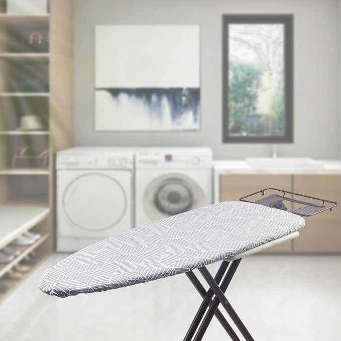 Seiritex Wide Ironing Board Cover with Padding 18 x 49 inch Heat Reflective with Hook and Loop Fasteners, Thick Padding with Elasticized Edges, 3 Layers Iron Board Cover (Gray Cube)