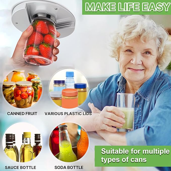 Jar Opener for Seniors & Arthritis - Under Cabinet Mount, Easy Grip for Weak Hands, Effortless Twist to Open Any Jar, Bottle & Lid, Rust-Proof Adjustable Opener