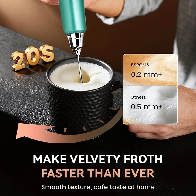 Milk Frother Handheld for Coffee, Electric Whisk 3 Speed Adjustable, Drink Mixer with Stainless 3 Whisks, Rechargeable Hand Frother Wand, Foam Maker for Latte Cappuccino Hot Chocolate Egg Green