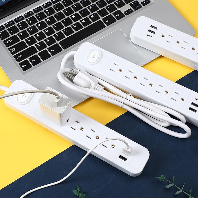 Kanayu 6 Pieces Power Strip Surge Protector with 5 Ac Outlets and 3 USB Ports, Heavy Duty Extension Cords Plug for Home Office Dorm(4.92 ft,White)