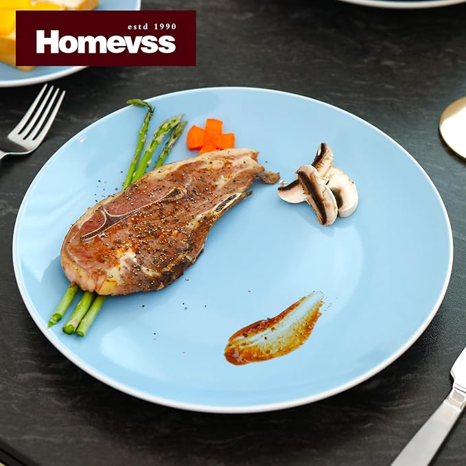 Stoneware Coupe Shape 18pc Dinnerware Set, Outside White + Inside Blue