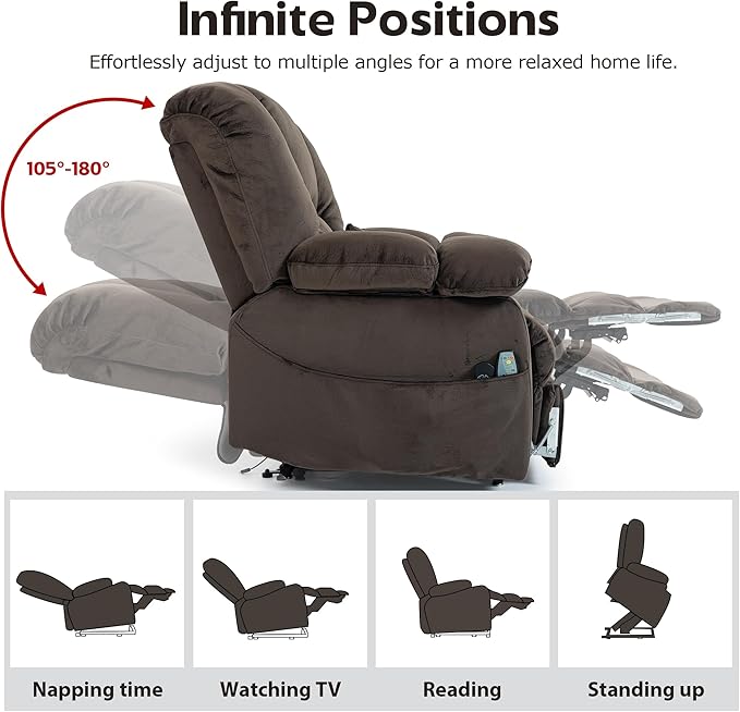 Big Man Recliner 500lbs Power Lift Recliner Chair for Big Tall Elderly Adults Oversized Lay Flat Lift Recliner with Extended Footrest,Heat Massage,Flip Arm Storage Cup Holders,USB Type C