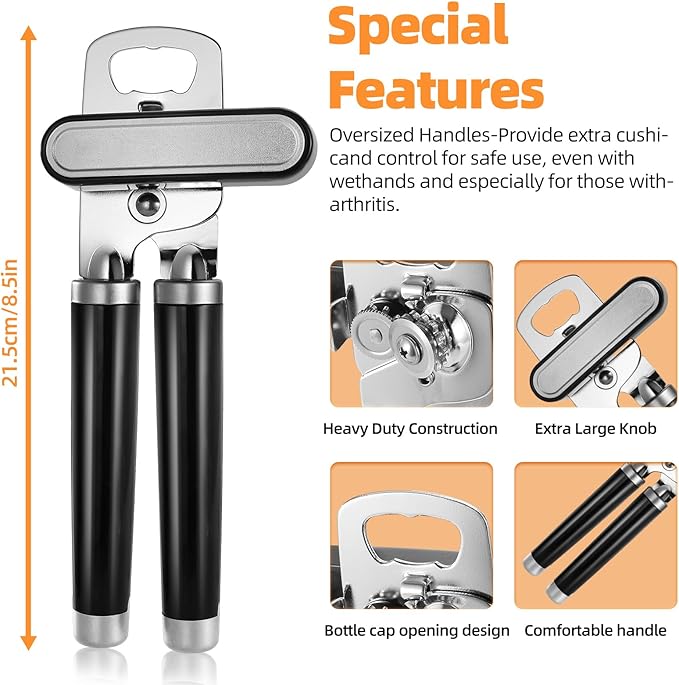 Smooth Edge Can Opener with Ergonomic Handles, Leaves No Sharp Edges, Dishwasher Safe & Easy to Clean, Rust-Resistant Stainless Steel
