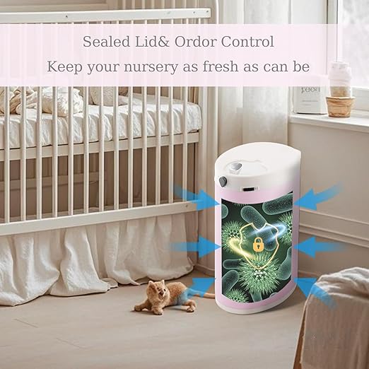 Diaper Pail, Airtight Odor Control Baby Diaper Bin with Childproof Lock, Stainless Steel Garbage Pail with lid, 15 Liter/ 4 Gallon Compact Nursery Trash Can with Removal Inner Liner, Pink