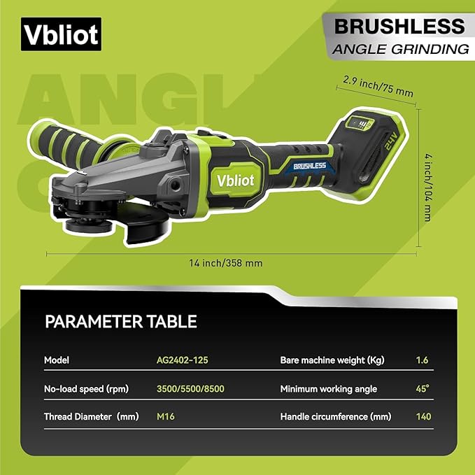Cordless Angle Grinder 24V, Brushless Power Grinder Tool with 5Ah Battery & 3A Fast Charger, Power Electric Grinders for Cutting Grinding Polishing(AG2402)
